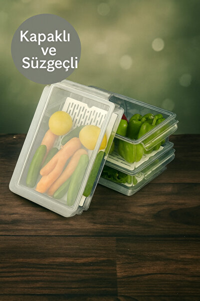 Nesto Home 3 Adet Süzgeçli Kapaklı Buzdolabı Düzenleyici Buzdolabı Içi Düzenl...