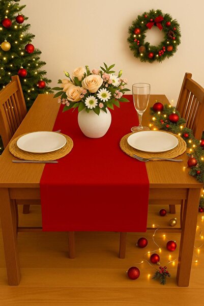 S&R مفرش طاولة من الكتان المقاوم للبقع مقاس 45×160 سم باللون الأحمر