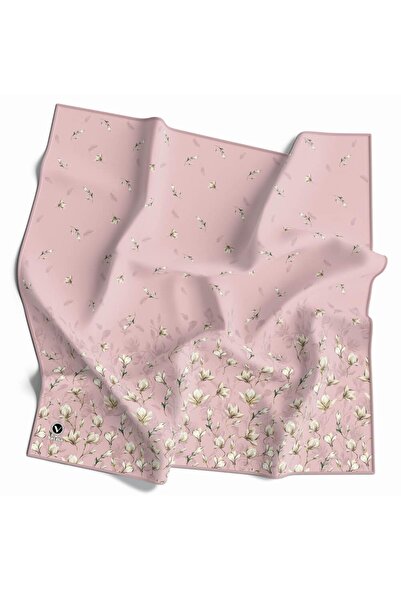 Vissona Twill Çıtır Çiçek Desenli Pudra Renkli 90x90 Eşarp (İpek İçermez) Ken...