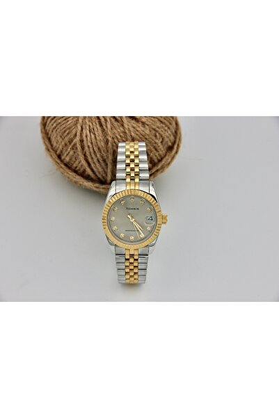 TOMRIS All Top Quality Steel,Waterproof,Yellow White Band,Cream Dial Women Wristwatch