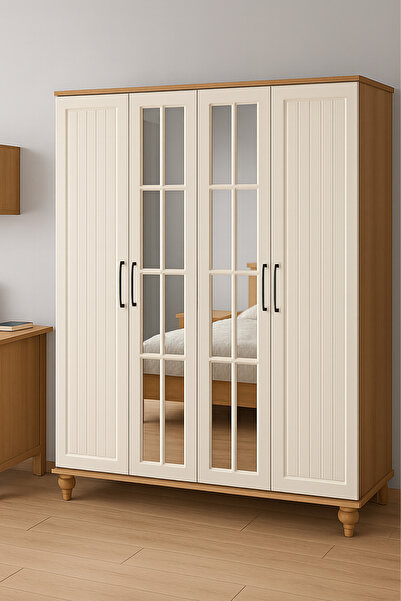 arionkids Nefes Dolap 4 Kapaklı-Çekmeceli | %100 MDF | REHAU Kapaklı | Çekmeceli | Ağaç Ayaklı