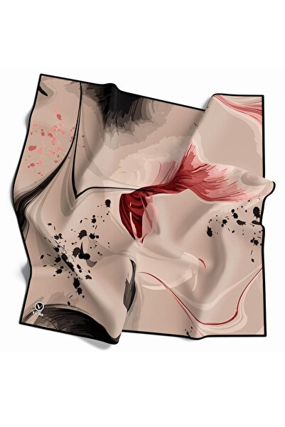 VİOLLA Twill Dalga Desenli Bej Renkli 90x90 Eşarp (İpek İçermez) Kenar Dikiş ...