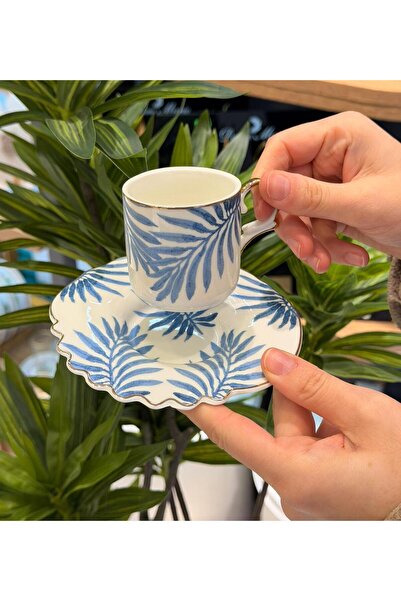 Onedekor 6'lı Porselen Blue Palm Kahve Fincanı