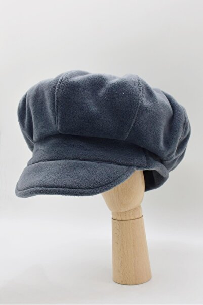 Külah Siyah Şapka Kadın Kasket Yün Flat Cap