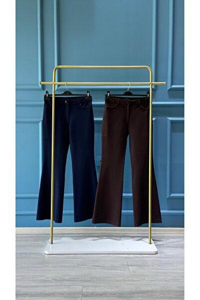 Sentez Kanvas İspanyol Paça Pantolon 5531 Kahverengi