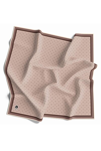 VİOLLA Twill Monogram Desenli Taş Renkli 90x90 Eşarp (İpek İçermez) Kenar Dikiş Şekli El Dikişli