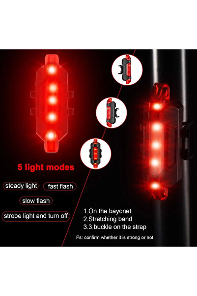 Choice 13129.01 USB Rechargeable Bike Light Front Light Red Taillight Easy to Install 3 Modes Bicycle Acces