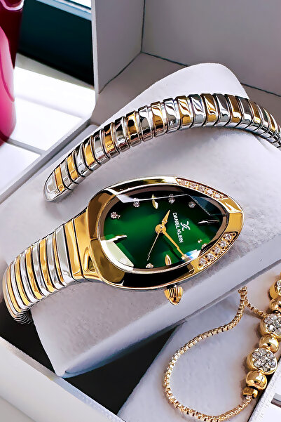 Daniel Klein Snake Watch Model - Women's Wrist Watch, Waterproof Gold Silver Steel Band - Bracelet Gift Dkby2044C4