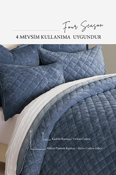 Evlen Home Collection Double Velvet Bed Cover Set - Supersoft Quilted, 3 Pieces, Soft Fiber Filled Gray