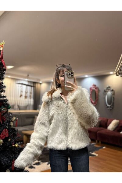 LUJJE Women's Short Zippered Faux Faux Fur Coat