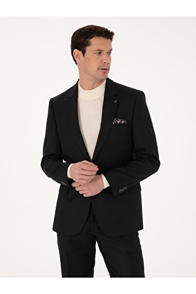 Cacharel Black Slim Fit Wool Blend Micro Patterned Classic Jacket 50310061-Vr046