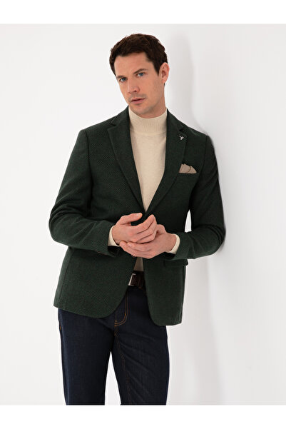 Cacharel Haki Slim Fit Yün Karışımlı Mikro Desenli Ceket 50310771-VR027