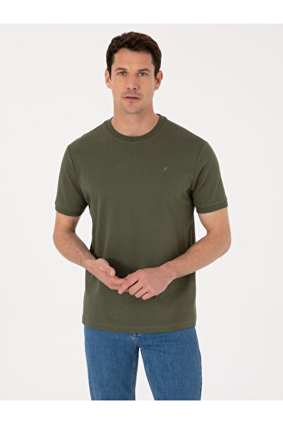 Cacharel Haki Regular Fit %100 Pamuk Bisiklet Yaka Basic T-shirt 50319801-VR027