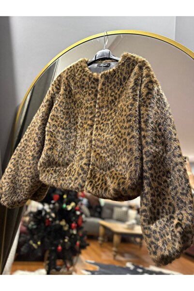 MODAGK معطف فرو ناعم بنقشة الفهد