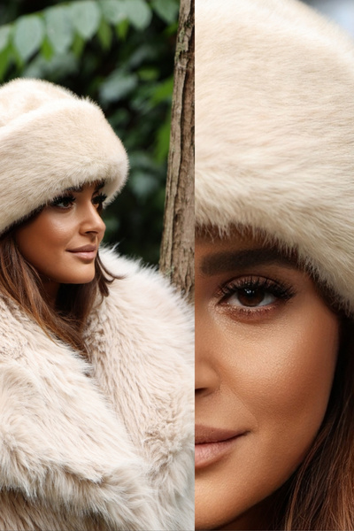 Mağazam Online قبعة كالباك الفاخرة بالأسلوب الملكي الإنجليزي للنساء، قبعة شتوية من الفرو الصناعي - لون مينك إكرو متموج