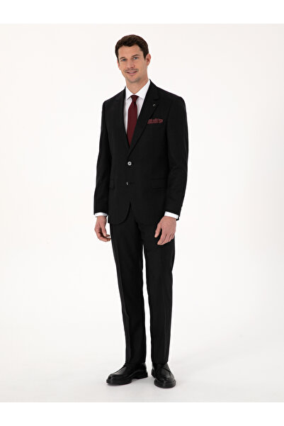 Cacharel Siyah Slim Fit %100 Yün Mikro Desenli Takım Elbise 50316395-VR046