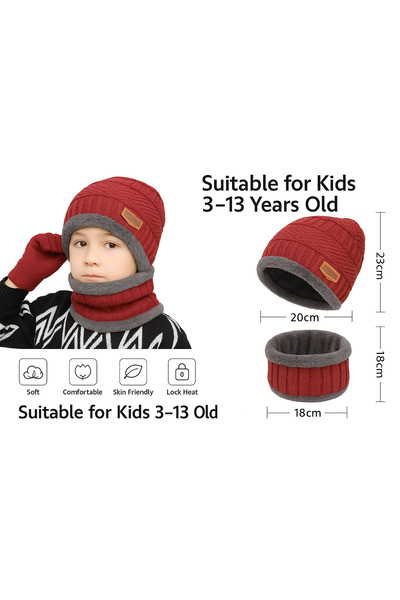 SARAOONT 2 Pcs Kids Winter Hat and Scarf Set Ages 3 to 13 Warm Knit Beanie with Plush Lining