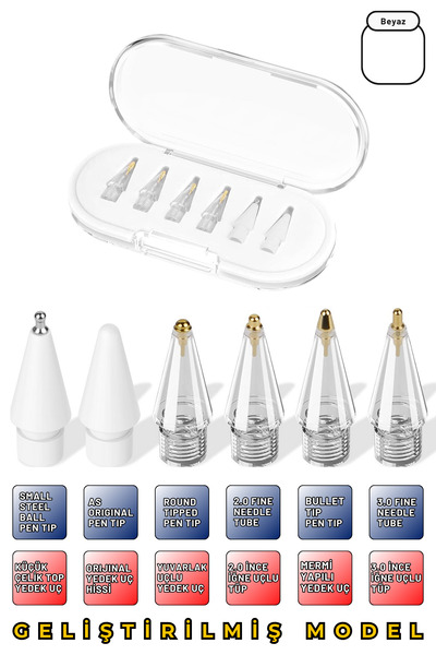 EWEC Apple Pencil Replacement Tip – 1St and 2Nd Generation Nesil, Pro, Usb-C Compatible, Set with Transparent Storage Box (6 Pieces)