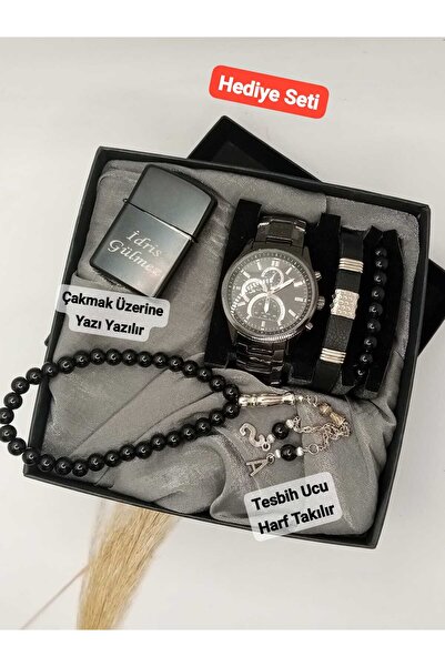 QUARTZ Özel Kutulu Hediyelik Çakmaklı Erkek Kombin Saat Seti - Çakmak Tesbih ...