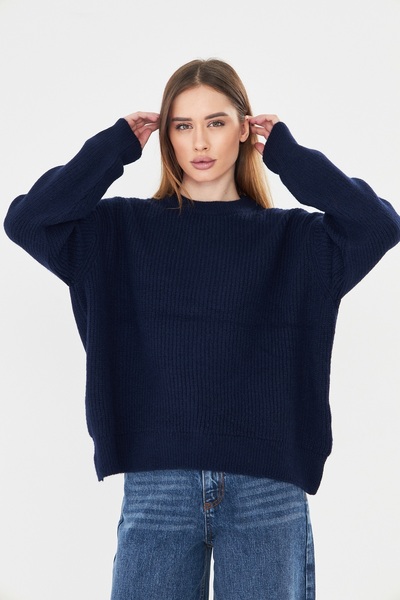 NSRKNİTWEAR سترة نسائية ذات ملمس ناعم ومريحة لعام قصة فضفاضة - ياقة دائرية