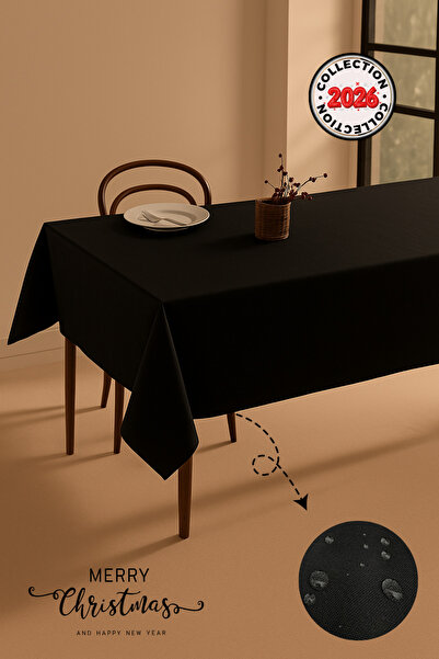 Soft Kare Panama Keteni Sıvı Geçirmez Siyah Renk Masa Örtüsü