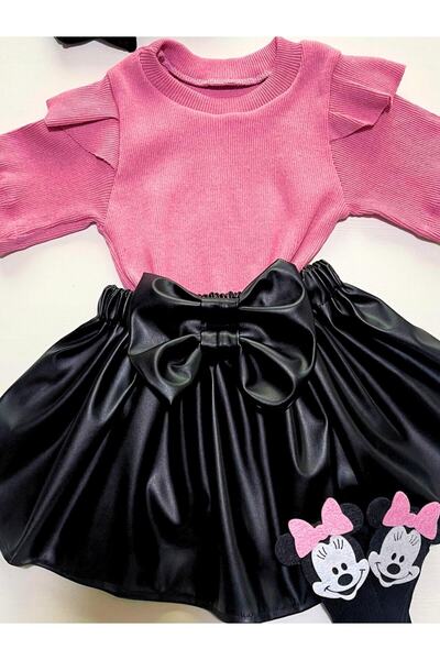 özge başaran Rózsaszín Badi, Bőrszoknya, Bandana, Zokni, 4 részes lányok, Babaruha szett.