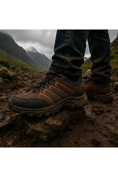 OUTLET41 حذاء رجالي قصير للرحلات الخارجية باللون الأسود والبني والبرتقالي