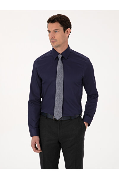 Cacharel Lacivert Slim Fit %100 Pamuk Non Iron Kolay Ütülenebilir Klasik Göml...