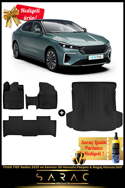 SRCMATS TOGG T10F Sedan 2025 ve Sonrası Araca Özel 3D Havuzlu Paspas & Bagaj ...