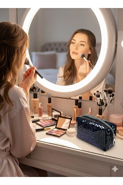 Sargınlar Mini Peluş Kadın Makyaj Çantası Tüylü Fermuarlı