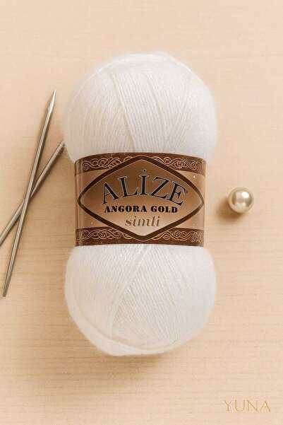 Alize Angora Gold Silvery Soft Sweater Scarf Beanie Knitting Yarn White 55