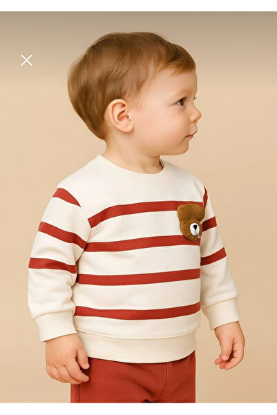 mini mia Bear Embroidered Striped Baby 2-Piece Set – Sweatshirt and Bottoms, Everyday Comfort