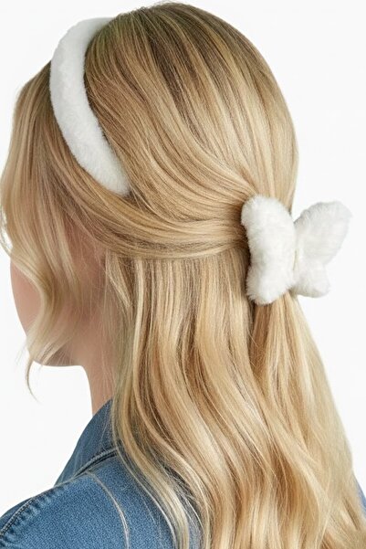 CAŞ DEKORASYON مجموعة إبزيم ومزلاج من القطيفة على شكل فراشة باللون الأبيض