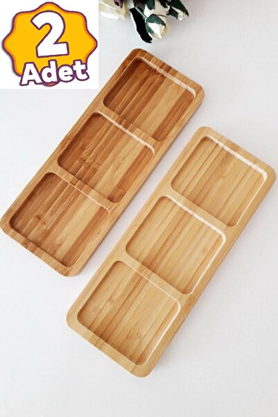 ZUZU MADE 2 Adet Bambu 3 Bölmeli Çerezlik / Sunumluk / Yağdanlık Şişe Standı