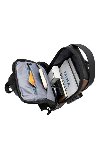 MeK Fine Smart Crossbody Backpack, Waterproof, USB Charging, Anti-theft, Unisex (Gray/Brown)