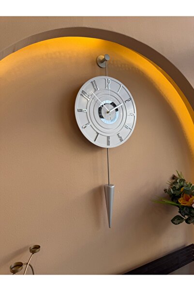 MetaQuartz Aksesuar Galileo LED'li - GÜMÜŞ - 12-24h - (34*85 cm) , Ledli Duvar Saati