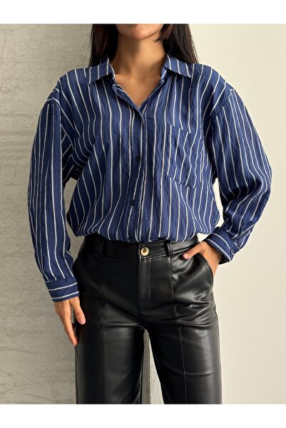 modazoom Жіноча смугаста оверсайз довга базова сорочка