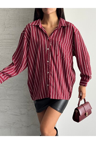 modazoom Γυναικείο ριγέ μακρύ πουκάμισο oversize