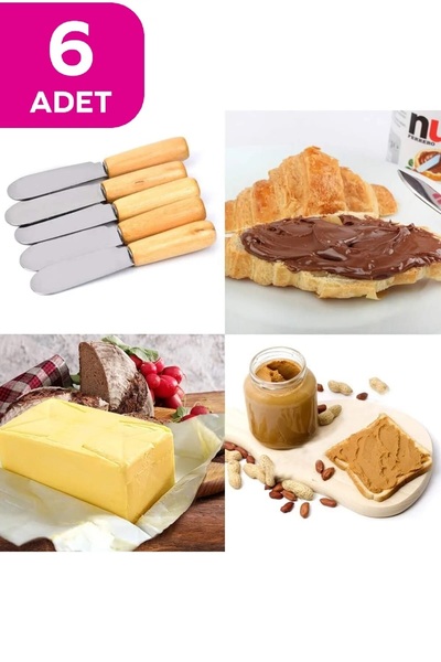 ZUZU MADE Bambu Saplı 6 Adet Tereyağı Bıçağı Kahvaltı Bıçağı Nutella Bıçağı