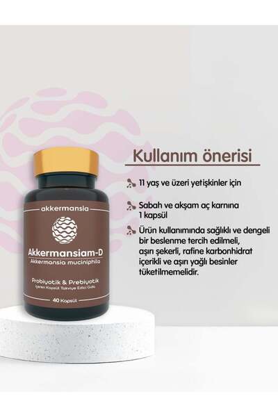 Akkermansiam-D Akkermansia Muciniphila İçeren Takviye Edici Gıda 40 Kapsül Ak...
