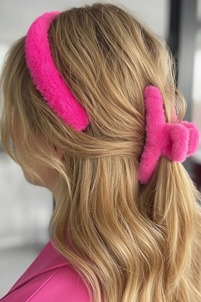 CAŞ DEKORASYON Set de catarame și coroană de pluș de culoare roz închis