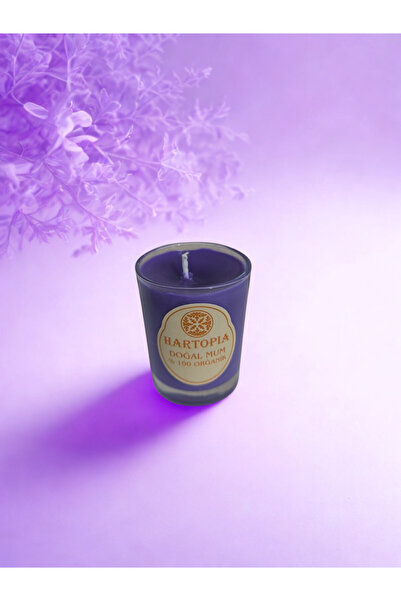 HARTOPİA Pure Soy Collection – %100 Doğal Soya Mum - Cam Bardak- Lavanta Kokulu, Mor