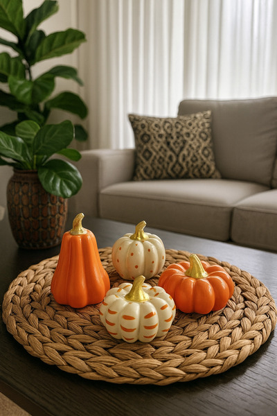 Zigzag Home Dekoratif Bal Kabağı 4 ‘lü Takım Bİblo , Hediyelik Eşya , Obje Be...