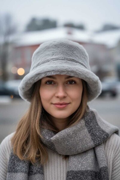 Aware Time قبعة دلو قطيفة شتوية للسيدات