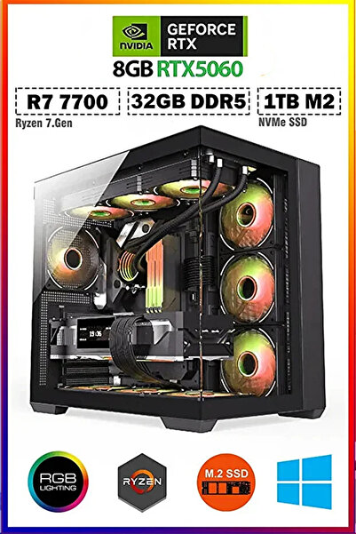 Dmc SİLVER X16 Windows 11 Ryzen 7 7700 32GB DDR5 1TB M.2 8GB RTX5060 Sıvı Soğ...