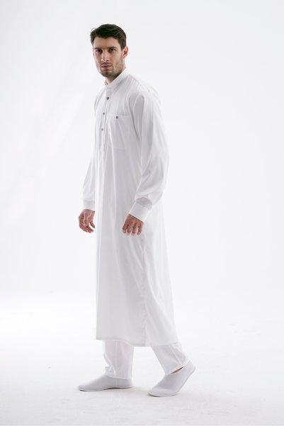 Beratnur Men's Wide Cut Cellabiye – Hajj Umrah & Daily Wear – Cotton-Viscose – White