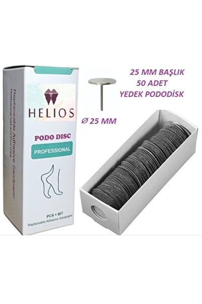 Helios 25 MM Pedikür Disk Pododisk Zımparaları 1 Adet Başlık 50 Adet Zımpara