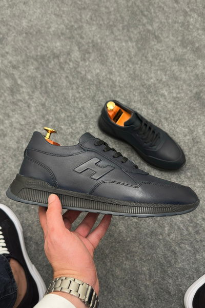 Greyybull Shoes ЧОРНО-СИНІ ШКІРЯНІ ЧОЛОВІЧІ СПОРТИВНІ КРОСІВКИ