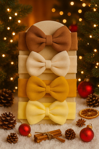 Pico Baby مجموعة من 4 قطع من باندانا بفيونكة للفتيات الصغيرات والأطفال (بني/ك...