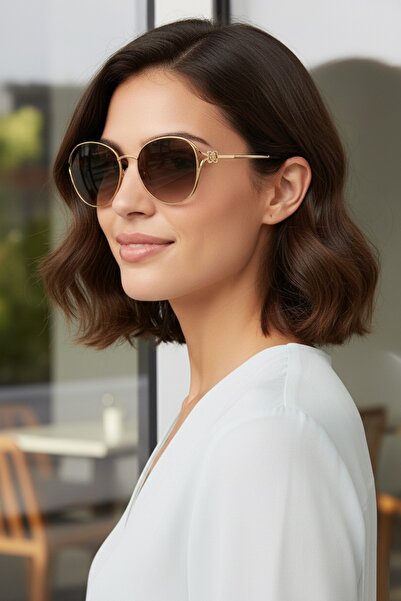 Daniel Klein Kahverengi Gold Grace Round Premium Kadın Güneş Gözlüğü